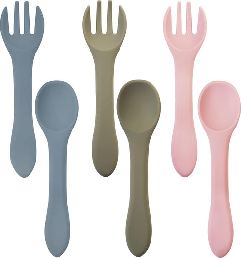6 Pcs Silicone Baby Spoons and Baby Forks, Chewable Baby Utensils for Self-Feeding, Silicone Baby Utensils, Kids Utensils for Over 6 Months Babies...