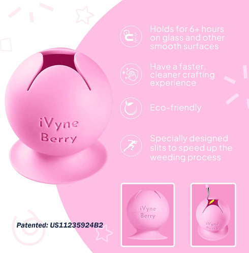 iVyne Berry Suctioned Vinyl Weeding Scrap Collector & Holder for Weeding Tools for Vinyl - Pink...