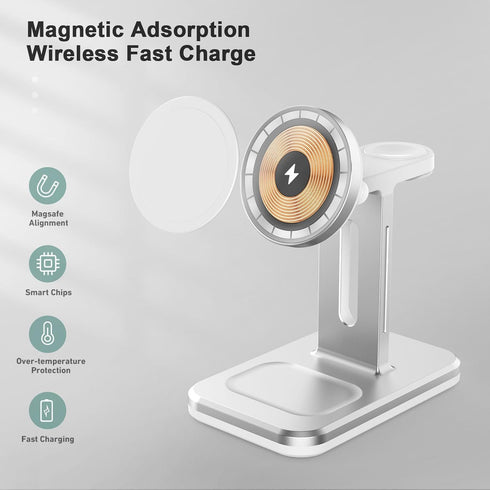 Wireless Charger 3 in 1 Charger Station Fast iPhone Charging Station with Adapter for 15,14,13,12 Pro/Max/Mini/Plus, iWatch 8/7/6/SE/5/4/3/2 and A...
