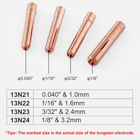 TIG Collet 13N24 (1/8"&3.2mm) for TIG Welding Torch 9, 20 & 25 Series Consumables Collets 10Pcs...