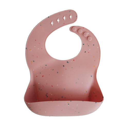 mushie Silicone Baby Bib | Adjustable Fit Waterproof Bibs (Powder Pink Confetti)...