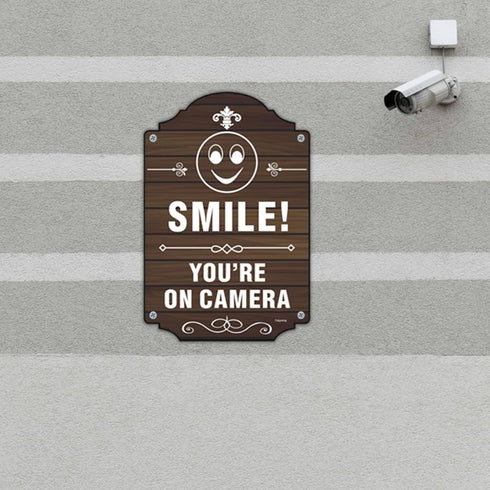 2 Pack Smile You're On Camera Signs Video Surveillance Signs 12 x 8 Inches Home Business Driveway Alert CCTV Security Camera Warning Signs Metal R...
