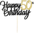 PALASASA Black Gold Glitter Happy Birthday cake topper - 50 Anniversary/Birthday Cake Topper Party Decoration (50th)...