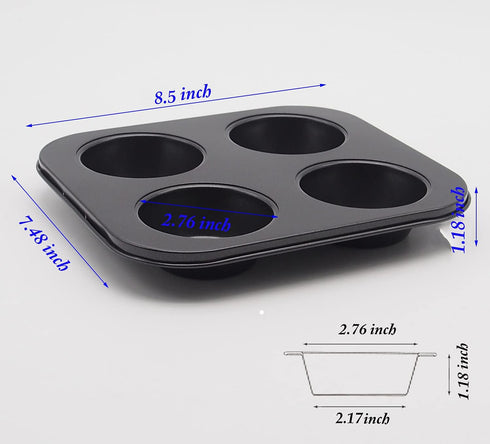 4 Cup Muffin Pan 2 Pcs (8.5 X 7.48 Inch) Air Fryer Small Oven Cupcake Baking Pan Non Stick No Toxic Bakeware...