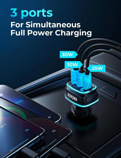 3Port Fast Car Charger,WORDIMA 85W USB C Car Charger,Cigarette Lighter Adapter,Compatible with iPhone 15 14 13 12 Pro Max iPad Pro,Google Pixel,On...