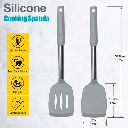 2 Pack of Silicone Solid Turner,Non Stick Slotted Kitchen Spatulas,High Heat Resistant BPA Free Cooking Utensils,Ideal Cookware for Fish,Eggs,Panc...