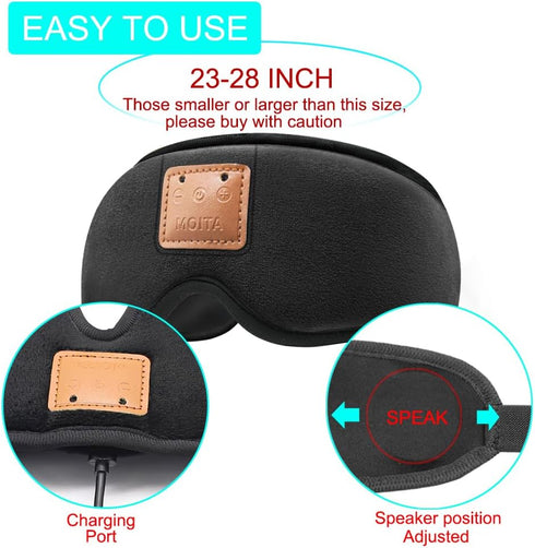 MOITA Sleep Headphones Bluetooth Sleep Mask, 3D Sleeping Eye Mask with Built-in Sponge Speakers, Wireless Bluetooth Headphones Sleep Mask for Slee...