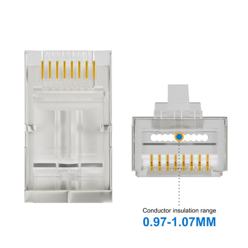 iwillink 100 Pack Shielded RJ45 Cat6 Pass Through Connectors, Ethernet Cable Crimp Connectors STP Network 3 Prong 8P8C 50U Gold Plated Modular Plu...