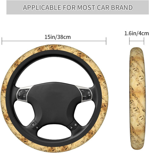 Retro Piano Music Score Steering Wheel Cover for Women, Girls 15 inch Universal Auto Car Anti Slip Wrap Steering Wheel Covers Fit for Vehicles, Tr...