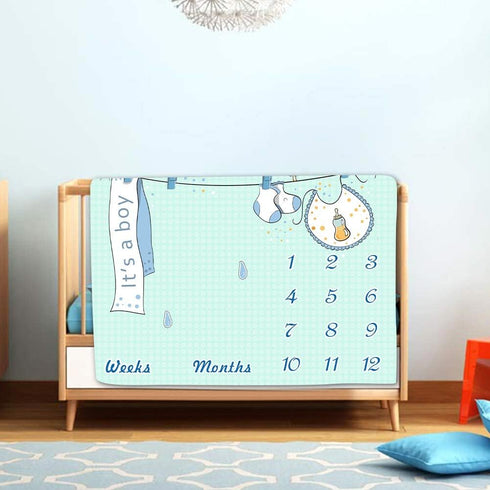 Milestone Blanket for Baby Boy, Blue Baby Photo Backdrop Memory Blanket for Baby Boy Swaddling Blanket, 48x40 Inch Receive Baby Blanket for Baby B...