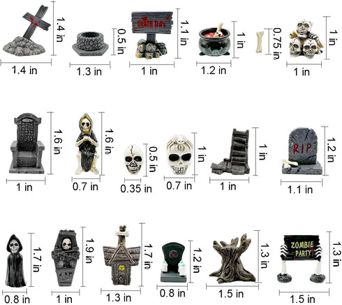 Halloween Miniature Figurines - 18Pcs Resin Ghost Tombstones Skull Heads Scene Ornaments Halloween Garden Accessories Mini Halloween Decorations f...