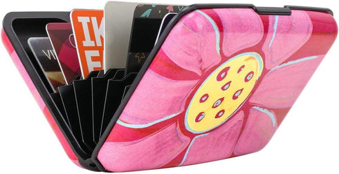 ELFISH RFID Blocking Credit Cards Holder Aluminum Wallet Metal ID Case for Men Women (Big pink flower)...