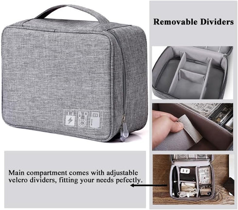 Cable Organizer, Water-repellent Charger Organizer Travel Case, Electronic Accessory Bag with Removable Dividers (Grey)...