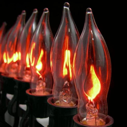 SUNSGNE Christmas Flickering Flame Lights, C18 Christmas String Light 10Ft Flicker Amber Flame Lights for Outdoor Indoor Home Halloween Christmas ...