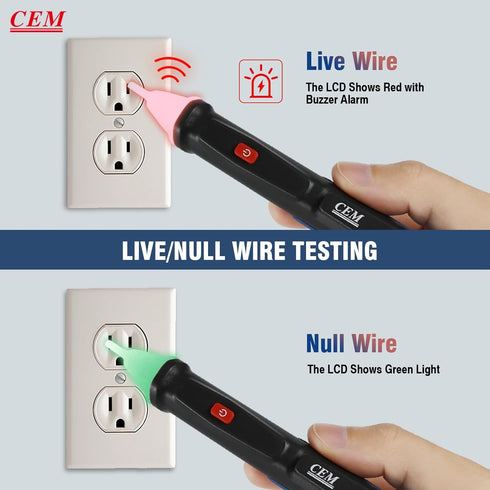 Non-Contact Voltage Detector Pen, CEM AC-6 Voltage Tester, 50V to 1000V AC, Audible and Flashing LED Alarms, Pocket Clip, Green, Red, 5.3X 0.74x0....