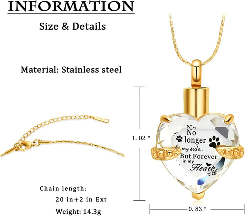 constantlife Cremation Jewelry for Ashes, My Best Friend Heart Shape Memorial Urn Necklace Stainless Steel Crystal Pendant Ashes Holder Keepsake...