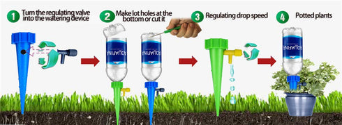 Self Plant Watering Spikes 12 Pack Auto Drippers Irrigation Devices Vacation Automatic Plants Water System with Adjustable Control Valve Switch De...