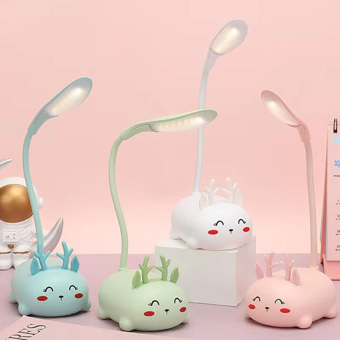 Cute Elk Lamp USB Rechargeable Reading Light,LED Desk Lamp for Kids, Portable LED Table Light, Flexible Gooseneck Eye-Care Cartoons Small Desk Lam...