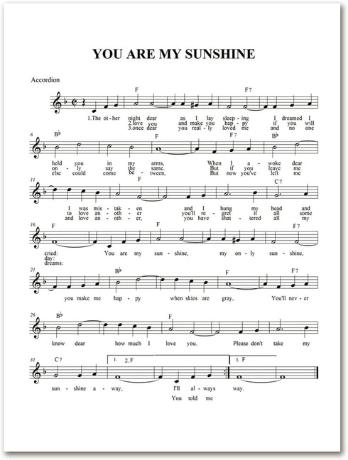 You Are My Sunshine Lullaby Canvans Wall Art Picture Decor Sheet Music Poster Canvas Painting Home Modern Decoration On Canvas Poster Print Wall A...