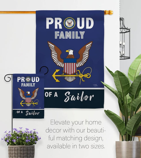 Proud Family Sailor Garden Flag - Armed Forces Navy USN Seabee United State American Military Veteran Retire Official - House Decoration Banner Sm...