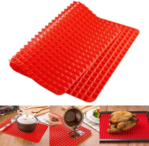 Top Pyramid Pan | 16 x 11 inches Large Red Pyramid / Raised Cone Shaped Healthy Silicone Mat for Cooking, Baking and Roasting | Superb Non-Stick F...