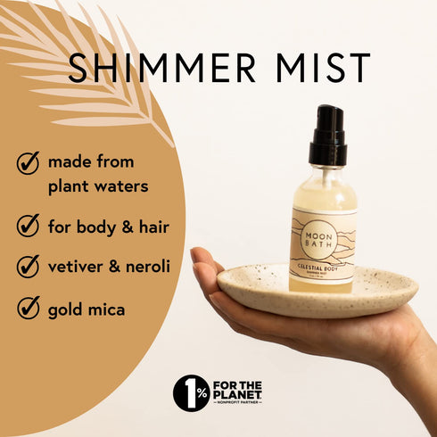Moon Bath Celestial Body | Shimmering Hair & Body Mist w/Vetiver and Neroli Essential Waters, Sparkly Gold Mica. Organic Beauty. No Synthetic Frag...