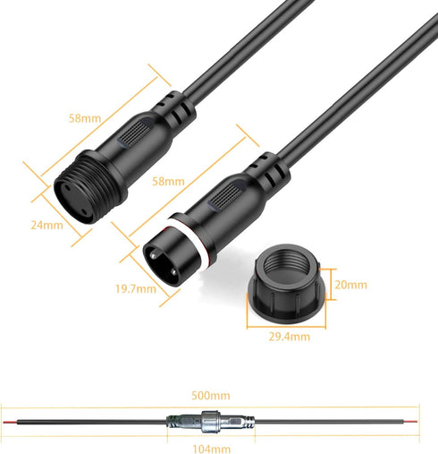 Waterproof Connectors 4 Wire,14AWG Male Female Plug LED Connector with 4Pin Waterproof Connectors,IP68 25CM Extension Cable for Car, Truck, Boat,L...