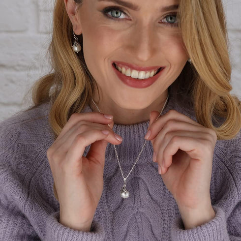 Paz Creations 925 Sterling Silver Pearl Pendant Necklace with Round Ball-Shape White Freshwater Pearl and Handcrafted Floral Cap - Natural Elegant...