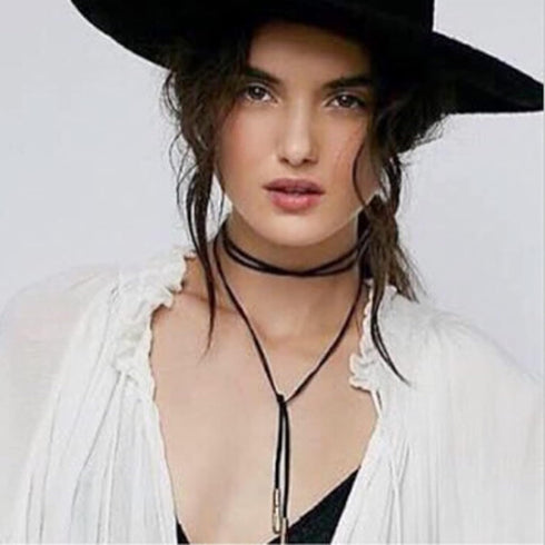 Gothic Velvet Long Choker Necklace Metal Bar Pendant Sexy Hippie Suede Rope Necklace Chain Long Wrap Lariat Y Necklace Black Rock Layered Leather ...