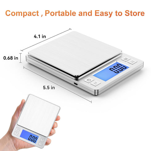 BOMATA 0.01g/1kg Upgraded Small Digital Scale, USB Rechargeable, with Larger Display and Hold,Tare Function, 9 Units, High Precision Digital Scale...