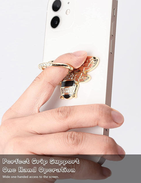 Allengel Bee Phone Ring Holder Finger Kickstand with Crystal, Cute Phone Ring Grip Holder for iPhone or Smartphone Cases, Gold Black...