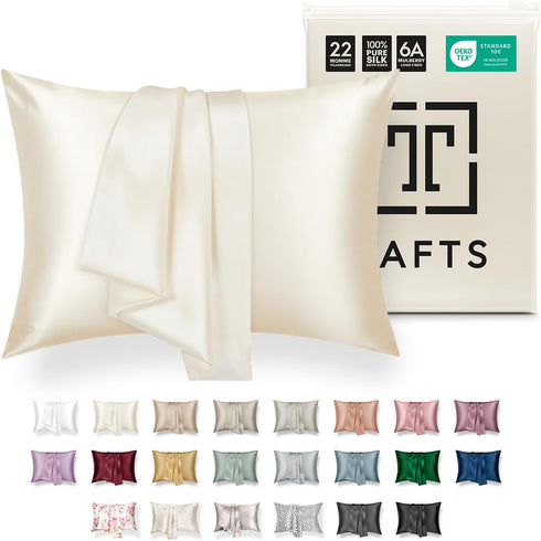 Tafts Pillow Cases - 22mm 100% Pure Mulberry 6A Silk Pillowcase for Hair & Skin with Zipper Closure, Cooling, Natural, Organic, Double Sided Silk ...