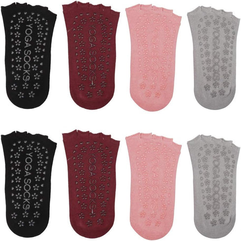 Pengxiaomei 4 Pairs Non Slip Pilates Socks,Yoga Socks for Women, Women's Yoga Socks with Toes, Clasped Pilates Socks for Ballet Pilates Barre Danc...