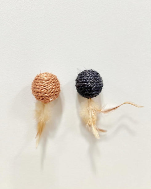 Interactive Cat Toy Balls - Infused with Catnip & Feather Kicker- Set of 2 Toy Balls, Small, Brown Orange...