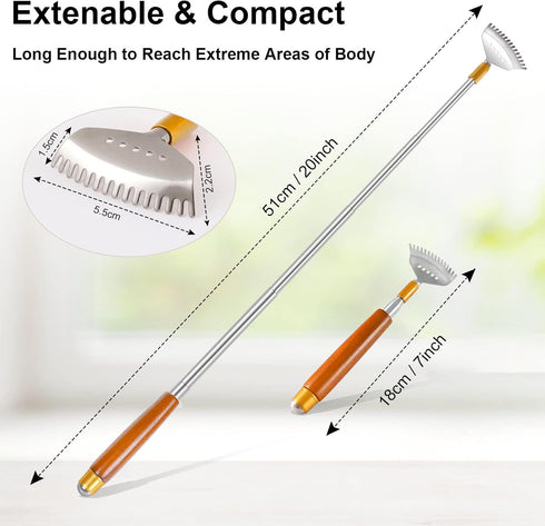 Back Scratcher, Metal Back Scratcher Telescopic Wooden Handle with Steel Roller Ball- Wide Claw, Portable Face Head Scalp Butt Scratcher Back Mass...