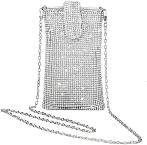 Bling Rhinestone Evening Handbag Cell Phone Purse Wallet Clutch Crossbody Bag...