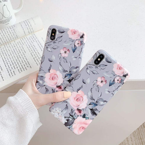 YeLoveHaw for iPhone Xs Case for Girls, Flexible Soft Slim Fit Full Protective Cute Shell Phone Case Cover with Purple Floral and Gray Leaves Patt...
