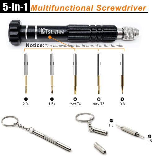 PTSLKHN Eyeglass Screwdriver, 5-in-1 Multifunctional Small Screwdriver, S2 Steel Glasses Screwdriver Kits for Eyeglass, Sunglasses, Electronics, C...