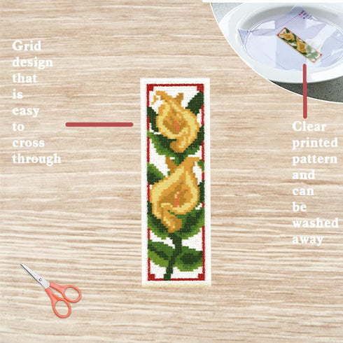 FREEBLOSS 6 Set Bookmark Cross Stitch Kits Stitch Bookmark Cross Stitch Kits with Instructions 6 Flowers Pattern Punch Needle Kit for Beginners Bo...