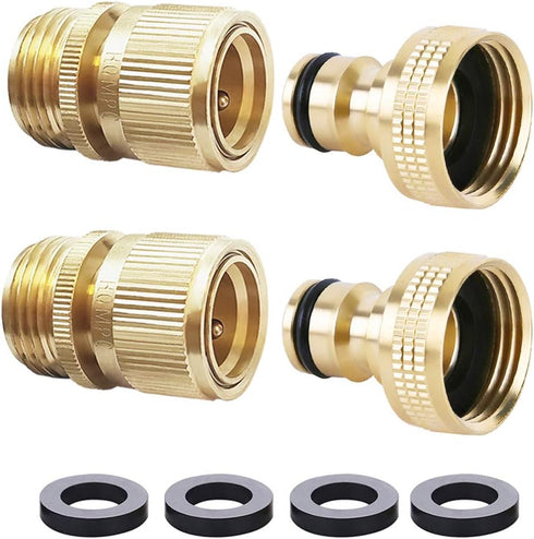 HQMPC Garden Hose Quick Connect Solid Brass Quick Connector Garden Hose Fitting Water Hose Connectors 3/4 inch GHT (2SETS)...