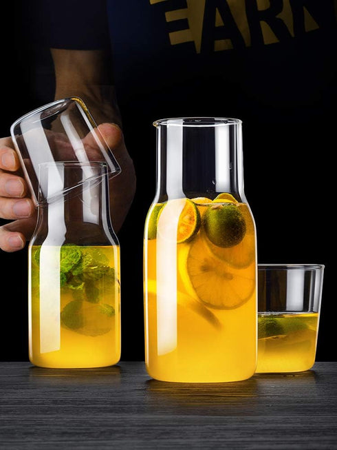 Sizikato 15 Oz Simple Clear Glass Bedside Night Water Carafe with Tumbler Glass....