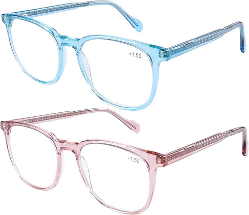 Computer Reading Glasses Blue Light Blocking - 2 Pack Fashion Round Anti UV glare Eyestrain Gaming Readers Glasses Women Men, 1.0...