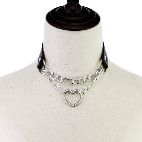 Women Heart Leather Choker Collar Necklace Goth Punk Rock Leather Pendant Necklaces...