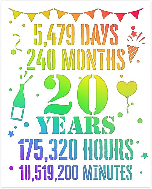 Stencil 20th Birthday Decorations for Men and Women - Happy 20 Birthday Party Supplies - Reusable Stencil for Painting - Drawing Template DIY Deco...