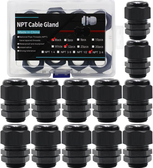 Cable Glands 3/4 Inch Nylon Waterproof Cable Connector With Lock Nut And Gaskets IP68 Waterproof Cable Range 13-18mm Cord Gland Connectors Electri...