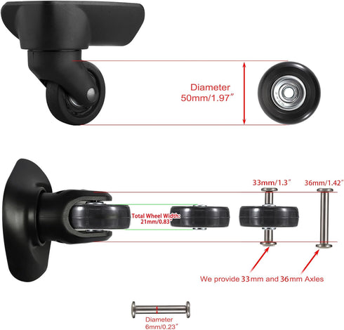 OwnMy 50mm x 18mm Set of 4 Luggage Suitcase Replacement Wheels, Rubber Swivel Caster Wheels Bearings Repair Kits (Black)...