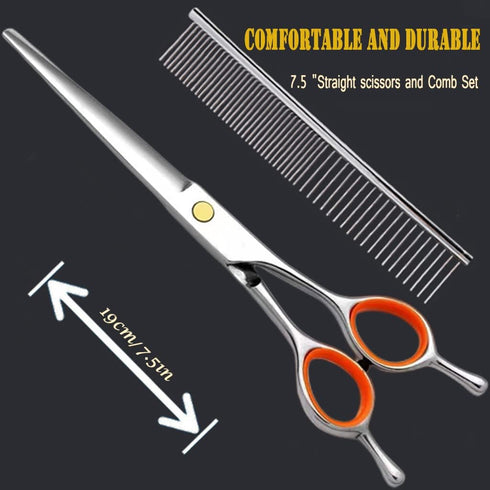 AIRY 7.5" Dog Grooming Scissors Cats Trimming Shears and steel comb set Professional Pets Scissor Kit for Left- and right-handed dual use Groomers...