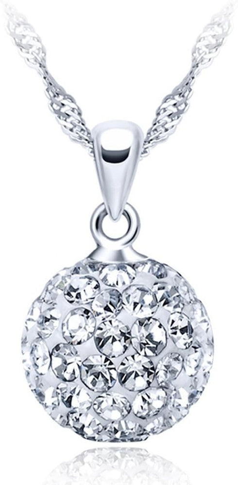 925 Sterling Silver Austrian Crystal Snowball Pendant Disco Ball Necklace for Women...