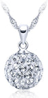 925 Sterling Silver Austrian Crystal Snowball Pendant Disco Ball Necklace for Women...