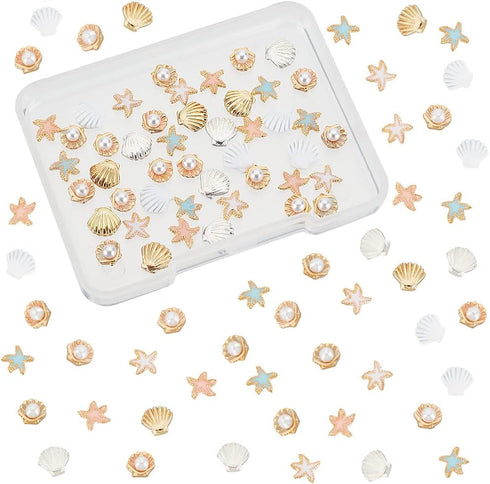 OLYCRAFT 45pcs 9 Style Starfish Shell Resin Fillers Alloy Enamel Cabochons Ocean Nail Art Decorations Resin Accessories Supplies for Jewelry Makin...
